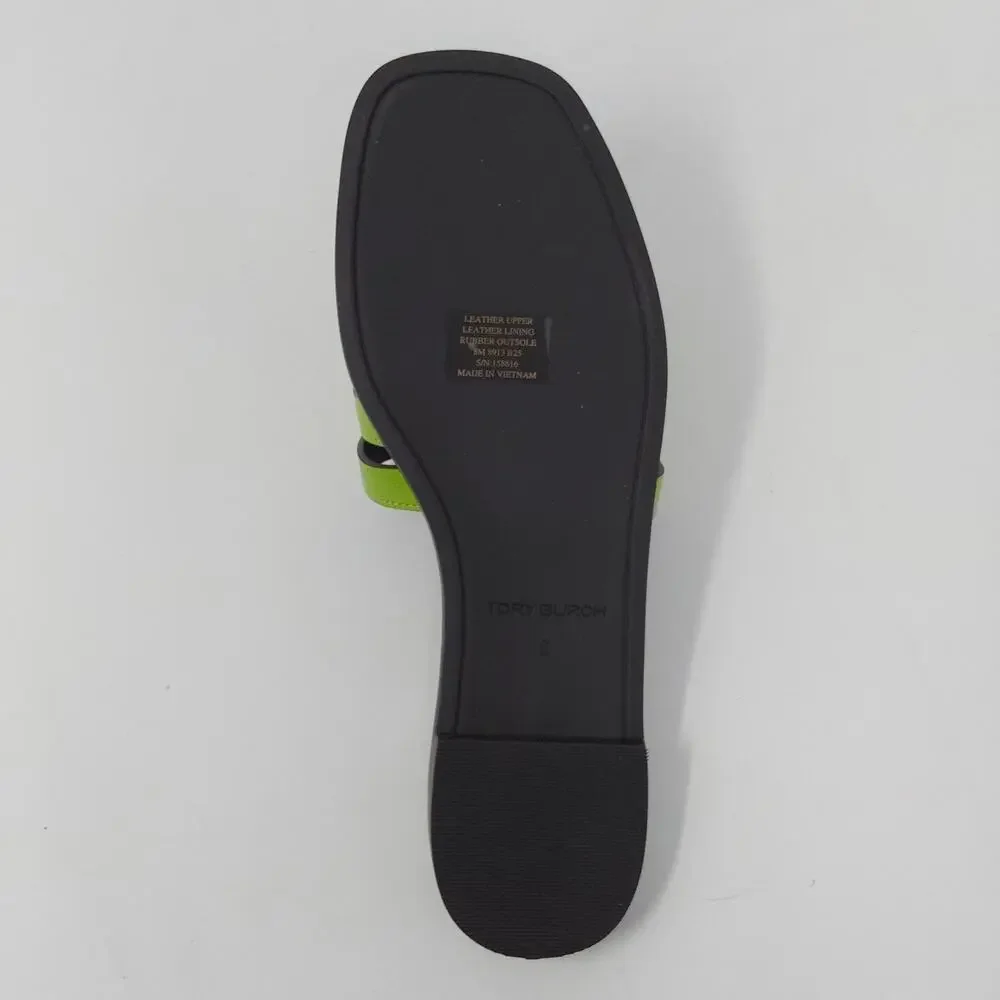 Tory Burch Ines Cage Slide Sandals Light Chartreuse Cocoa Leather US 8